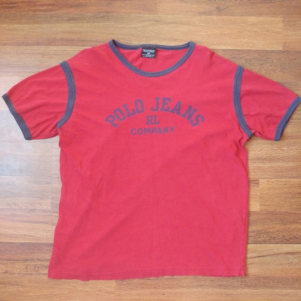 Vintage Polo Jeans Co Ringer Shirt - Red and Blue